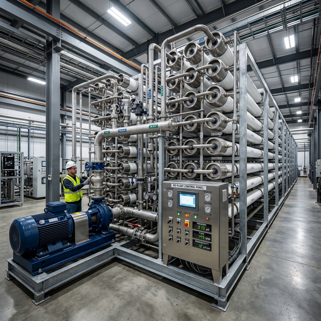 Skid-mounted industrial reverse osmosis RO plant